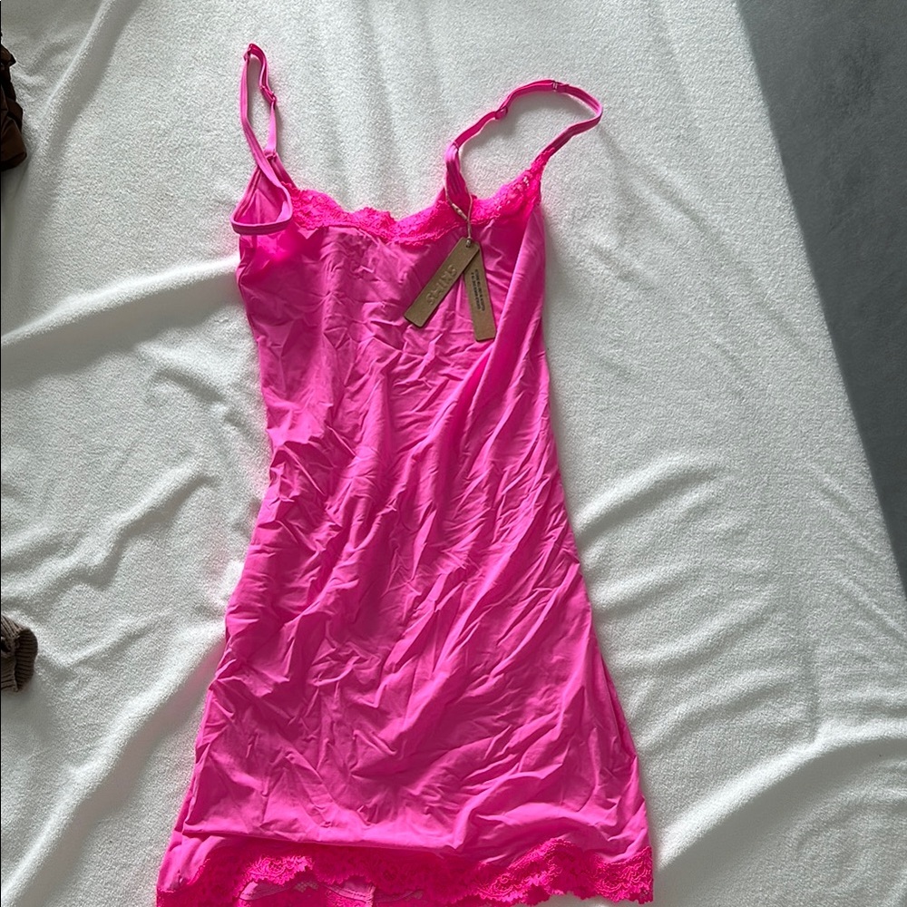 Skims Pink Lace Trim Slip Dress